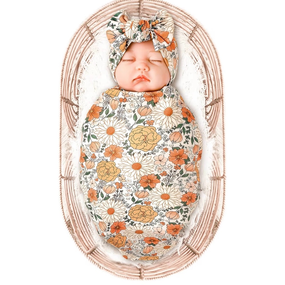 Floral Baby Swaddle and Headband Set New In Box Konssy